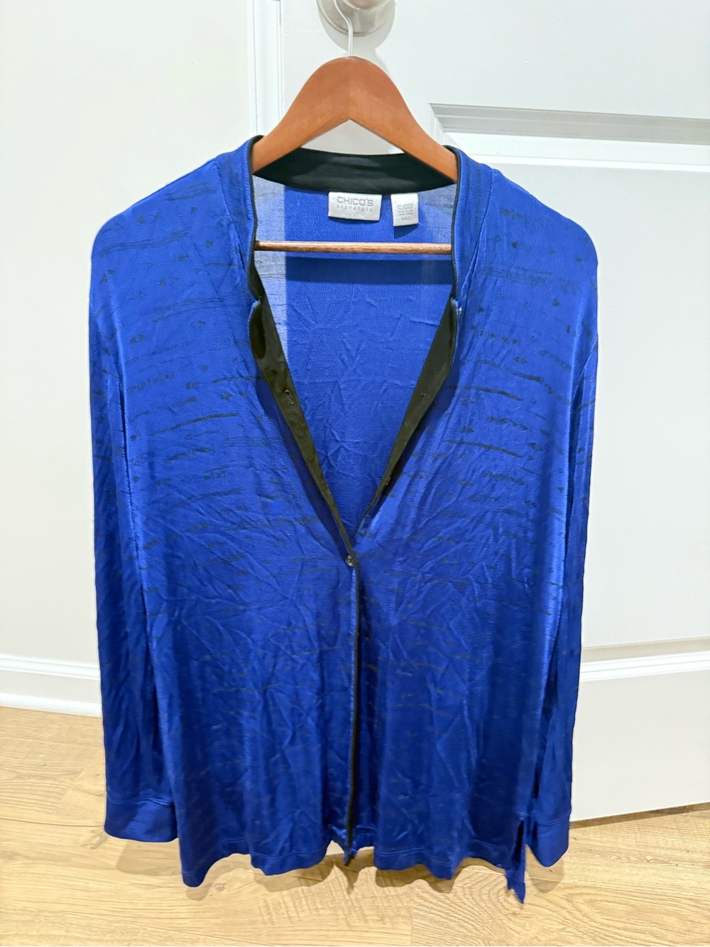 Chico's Traveliers Sapphire Blue Cardigan with Black Trim